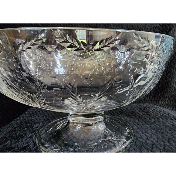 Rock Sharpe Crystal Anniversary Fruit Bowl – Elegant Glass Centerpiece, 1940s - Picture 6 of 15